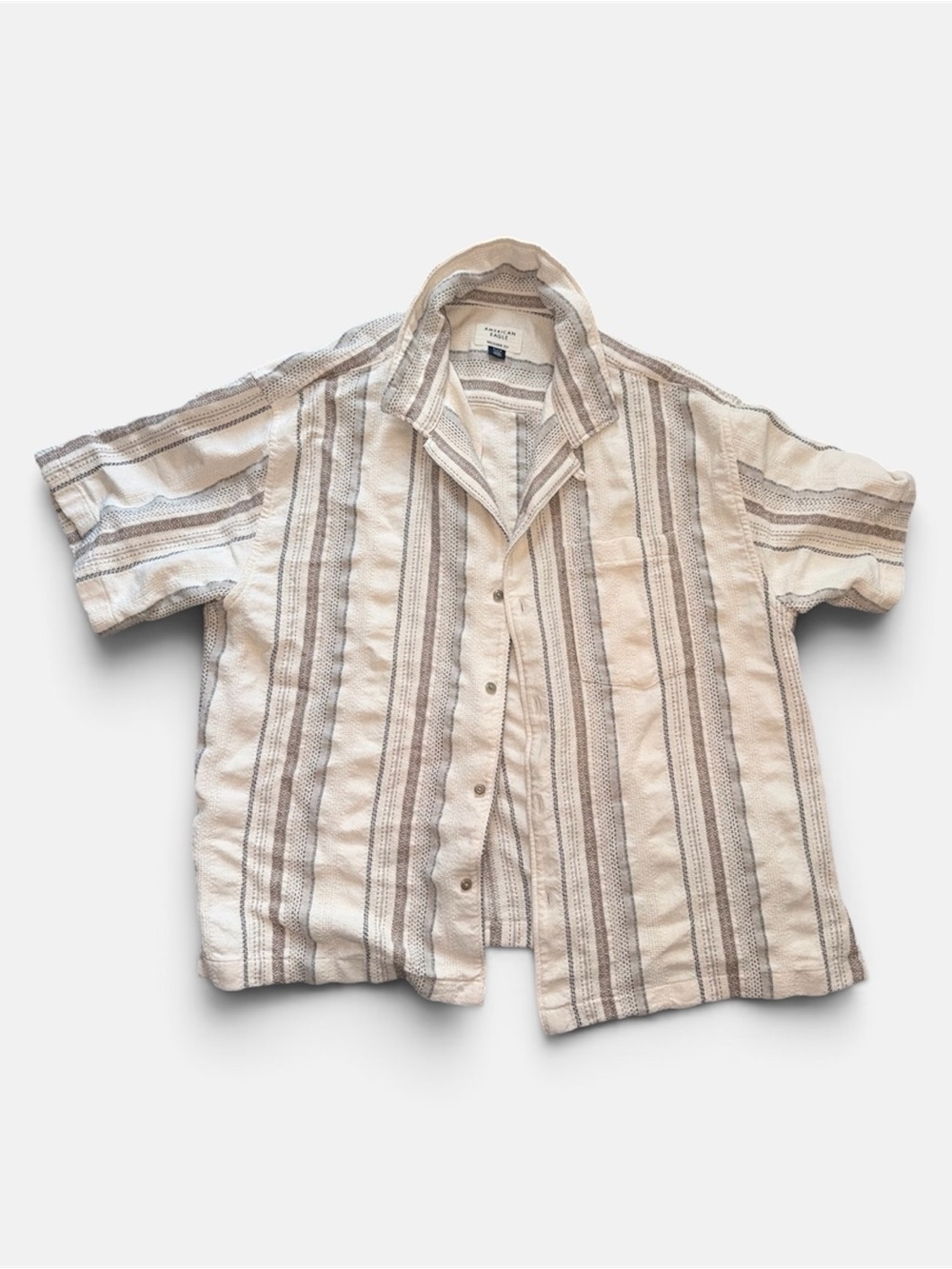 American Eagle Striped Short-Sleeve Shirt - Cream & Brown